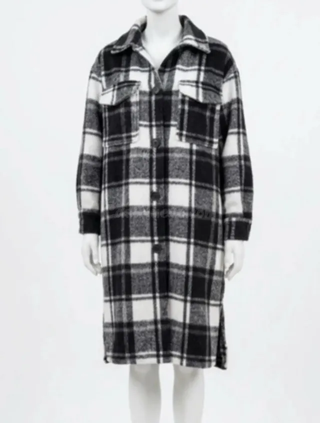 Abrigo Cuadros Blanco Negro Oversize - foto 2