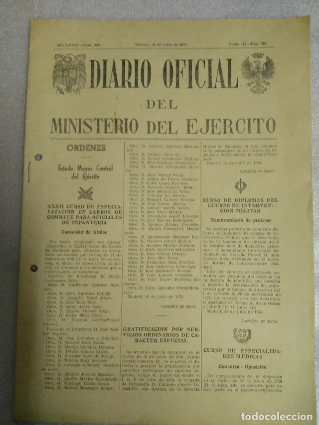 DIARIO OFICIAL DEL MINISTERIO DEL EJERCITO julio 1970