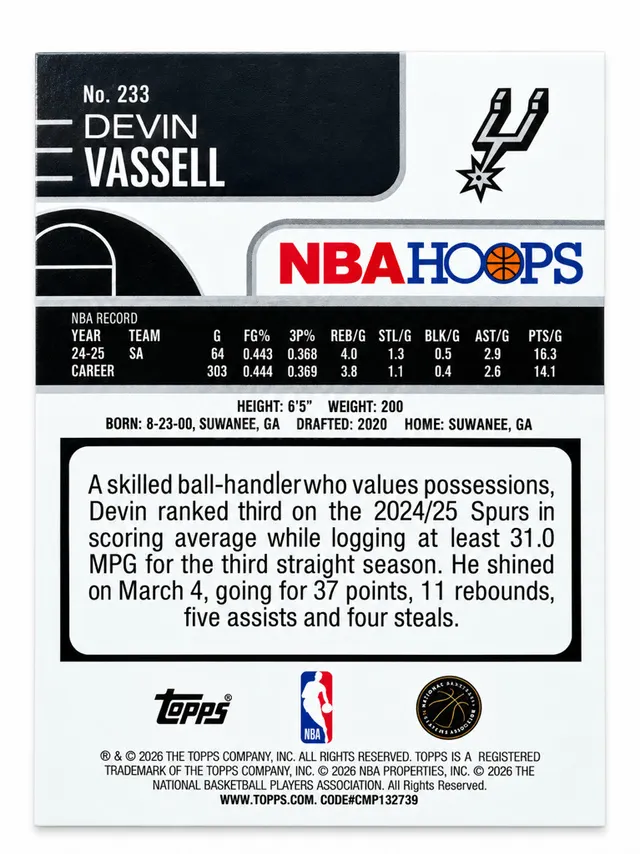 Tarjeta NBA Hoops Devin Vassell - foto 2