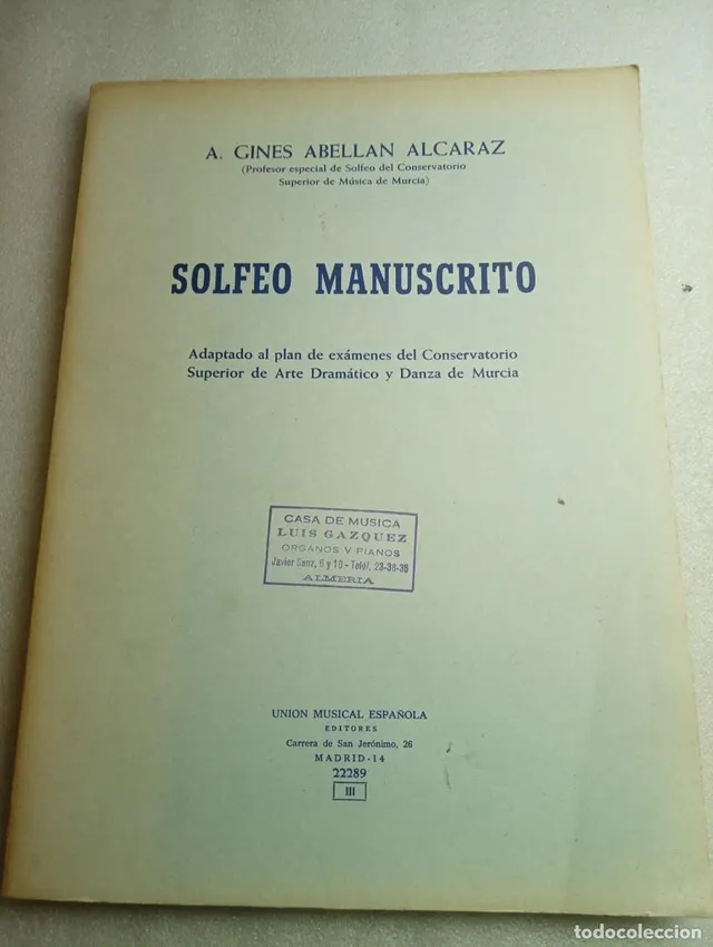 SOLFEO MANUSCRITO. A. GINES ABELLÁN ALCARAZ. UNIÓN MUSICAL E