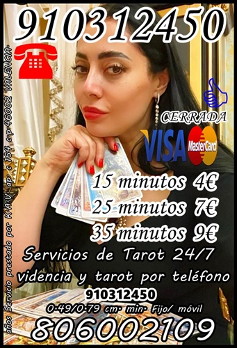 Servicios de Tarot y videncia por teléfono, con diferentes tarifas según la duración de la consulta.