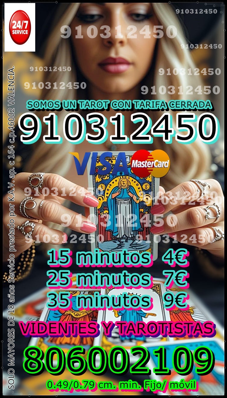 Servicios de Tarot 24/7 tarotistas y videntes especialistas en Amor con  visa cerrada 9€ 35min. / 12€ 45min / 16€ 60 min / 20€ 90min  tarotistas y videntes especialistas en Amor con